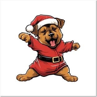 Cartoon Christmas Rottweiler Dog Dancing Posters and Art